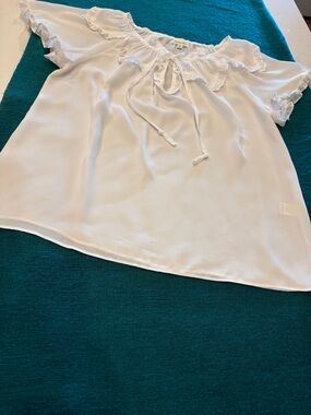 Max Studio White Ruffle Tie-Neck Blouse